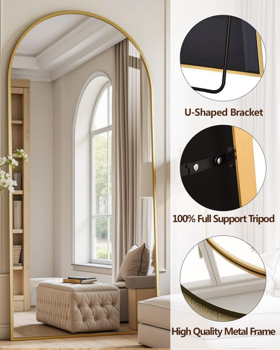 81"X41" Arched Full Length Mirror - Extra Large Floor Standing/Wall Mounted Mirror with Stand, Shatter-Resistant Gold Aluminum Frame for Bedroom, Living Room & Dressing Area