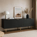 TV Stand for 80 Inch TV, Fluted TV Stand for Living Room, Mid Century Modern TV Stand with Adjustable Shelf, TV Entertainment Center with Storage for Bedroom, 70Inch, Black
