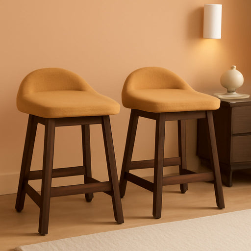 Lyncott Contemporary 28.5" Counter Height Upholstered Bar Stool with Foam Cushion, 2 Count, Mustard & Brown