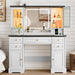 White Farmhouse Vanity Desk With Illuminated Mirror