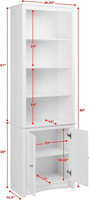Sonoma Tall 6-Tier Bookcase 80"H with Doors & 2 Adjustable Shelves, White Storage Cabinet, Modern Display Cabinet, Bookshelf with Storage Shelves for Home Office, Living Room, Bedroom