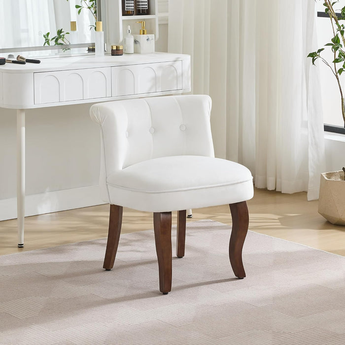 Elegant White Velvet Upholstered Tufted Vanity Chair