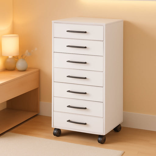 7-Drawer Chest, File Cabinet, Wooden File Cabinet, Office Cabinet with Drawers, Storage Cabinet, for Home Office, Study, Easy Assembly, White WT07WJ01