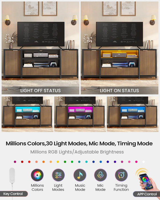 Fluted TV Stand for Living Room, 71” Heavy-Duty TV Console Cabinet with Storage and Shelf, Mid Century Modern Television Stands with Drawers for 60/65/70/75/80 TV, Black