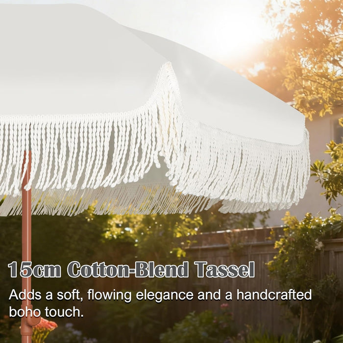 6.5Ft Patio Umbrella with Push Button Tilt & Height Adjustable, UV50+ Sun Protection with Sturdy Fiberglass Ribs & Iron Pole, Market Umbrella for Outdoor Table Garden Backyard Beach