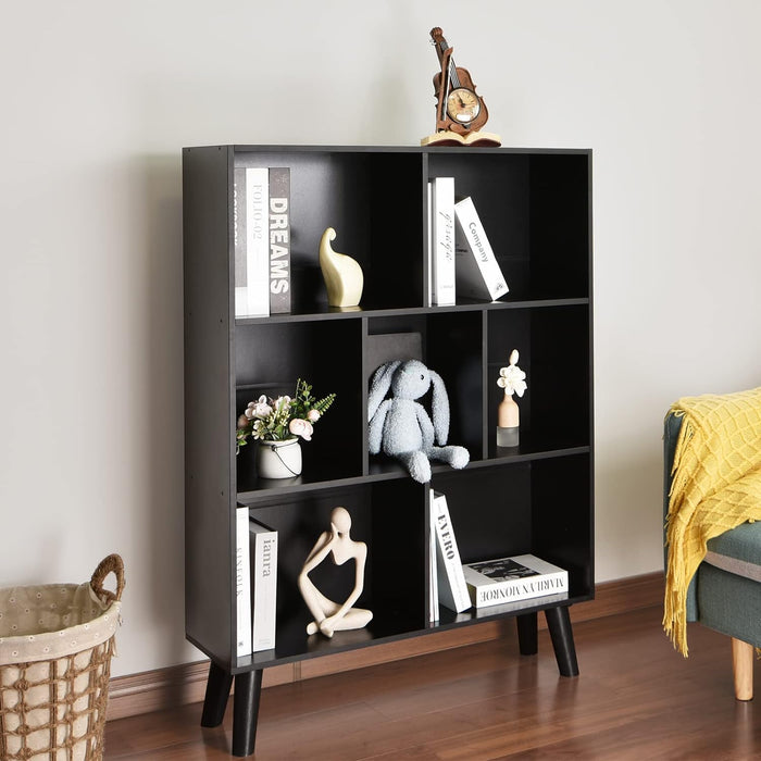 Black Bookshelf,3 Tier Modern Bookcase with Legs,Bookshelves Wood Storage Shelf, Open Book Shelves Cube Organizer,Freestanding Short Bookcases