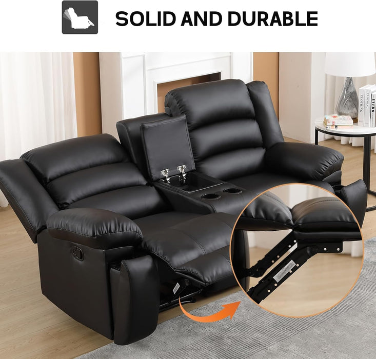 Faux Leather Manual Recliner Sofa Set, Loveseat Reclining Sofa and 3 Seat Recliner Sofa, Couch Set for Living Room, Bedroom, Meeting Room, Black(Loveseat+Sofa)