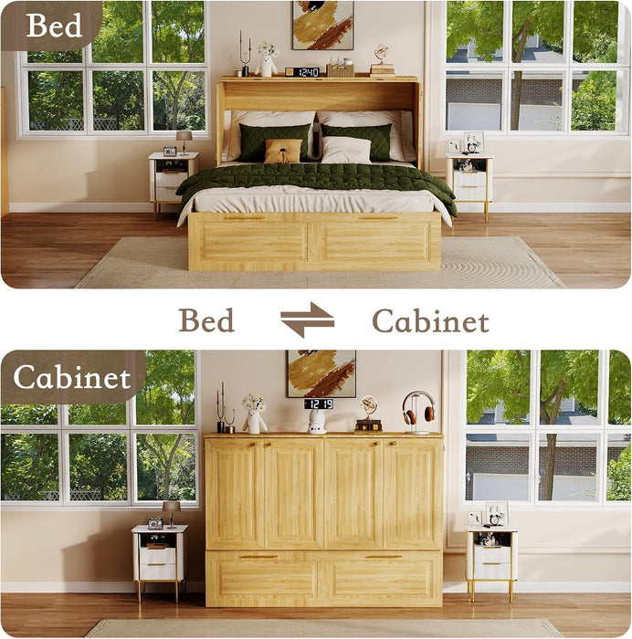 AgedOakFinish FullSize Murphy Bed Cabinet HiddenDrawer