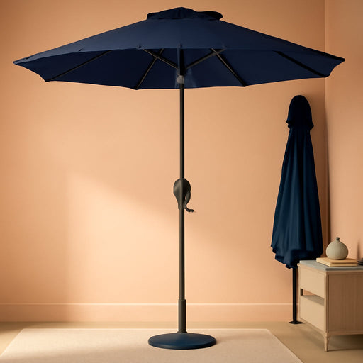 7.5Ft Heavy-Duty round Outdoor Market Table Patio Umbrella W/Steel Pole, Push Button Tilt, Easy Crank Lift - Navy Blue