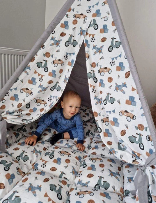 Gray Teepee with Toys Boys Playhouse