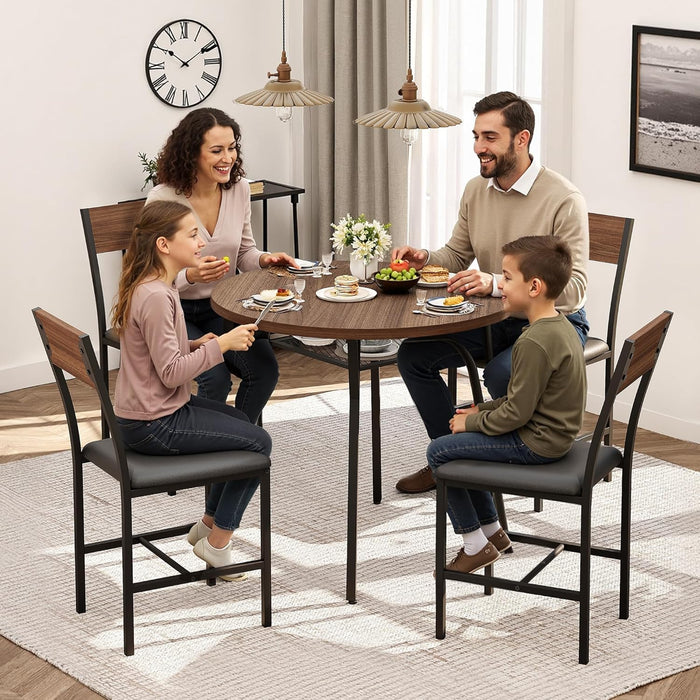 round Dining Table Set for 4, Kitchen Table and Chairs for 4, Dining Room Circle Dinner Pedestal Table, Solid Metal Frame,Space Saving Wood Kitchen & Dining Room Furniture,Walnut