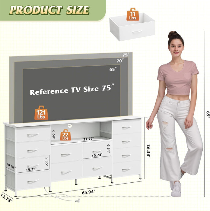 White TV Stand Dresser With IntegratedLEDs 65To75InchTV