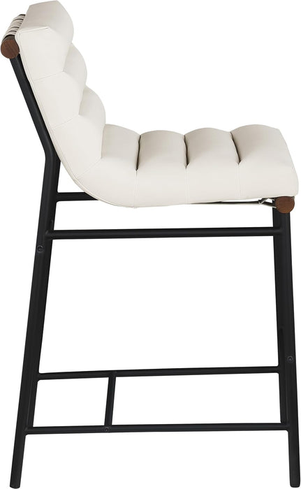 813Cream-C Burke Collection Modern | Contemporary Counter Stool with Soft Cream Vegan Leather, Cream Vegan Leather Straps, Matte Black Metal Frame, 18" W X 24" D X 37.5" H, Cream