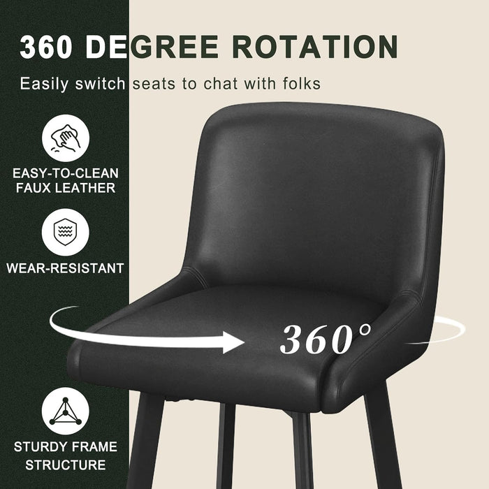 Swivel Bar Stools, 26''H Upholstered Barstools with Backs, Modern Counter Height Bar Stool Chairs for Kitchen Island, Metal Legs (Black- Faux Leather, Set of 3-26" H)