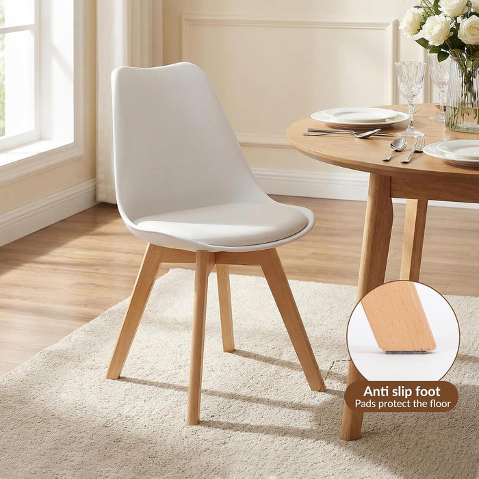 Dining Chairs Set of 4, Mid Century Modern Kitchen and Dining Chair, Soft Padded Dining Desk Chairs with Wood Legs, for Kitchen, Dining, Living Room & Bedroom, White