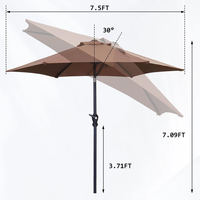 7.5FT Patio Umbrellas with Push Button Tilt and Crank, Coffee