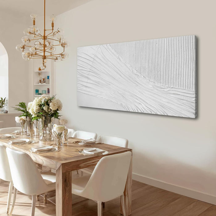 White Textured Abstract Wall Art Canvas 24X48 Inch, Hand Painted Modern Wall Art, Minimalist Neutral Wall Decor, Canvas Wall Art for Living Room Bedroom, Gallery Wrapped Ready to Hang