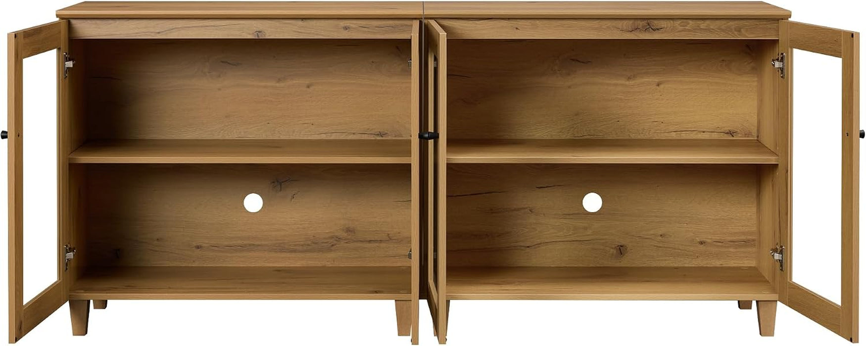 Glass Buffet Cabinet, 70.8" Modern Coffee Bar Sideboard, Oak Brown | Adjustable Shelf, Cable Management, Anti-Tip, Tempered Glass Doors, Wood Legs, Modular Storage for Dining Room Living Room