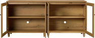Glass Buffet Cabinet, 70.8" Modern Coffee Bar Sideboard, Oak Brown | Adjustable Shelf, Cable Management, Anti-Tip, Tempered Glass Doors, Wood Legs, Modular Storage for Dining Room Living Room