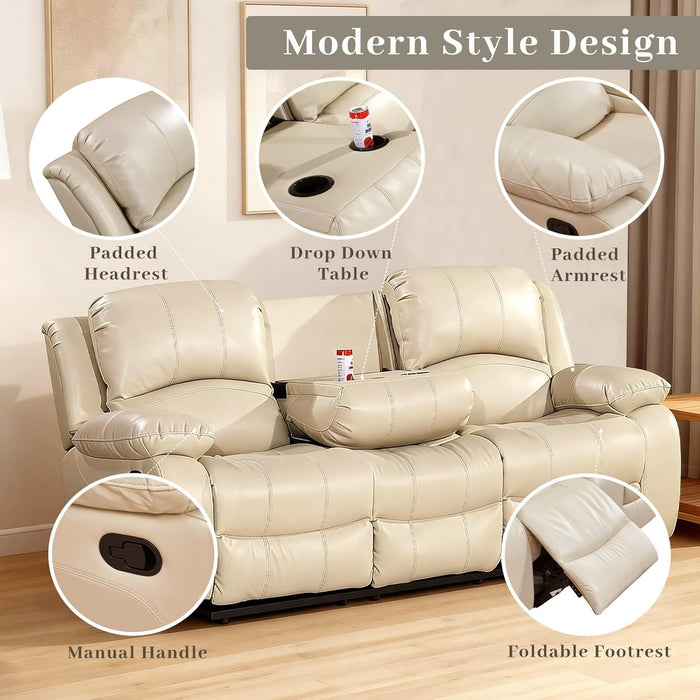 3PC Faux Leather Reclining Couch Set, Living Room Furniture Set, Sofa, Loveseat, Glider, 8018 Multiple Colors (Beige, Sofa+Loveseat+Chair)