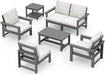 HDPE Outdoor Patio Furniture Set, 7-Piece Outdoor Sectional Patio Conversation Set, All Weather Outdoor Couch Set Patio Sofa Set for Deck, Lawn, Grey Frame with Khaki Cushion