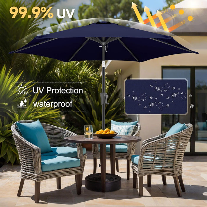 9Ft Patio Umbrella Outdoor - Table Umbrella with Push Button Tilt and Crank, UV Protection, 6 Sturdy Ribs, Market Umbrella for Garden, Deck, Backyard, Lawn, Pool and Beach(Navy Blue)