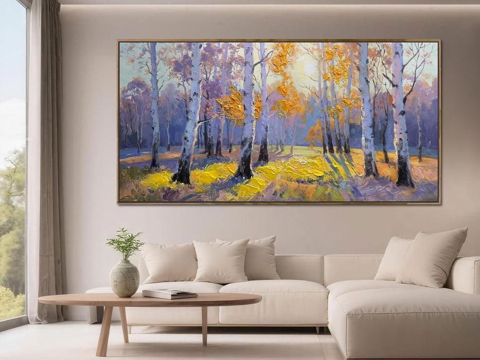 Birch Tree Forest Canvas Wall Art Nature Large Textured Pictures Paintings Wall Decor Living Room Artwork for Dining Room Walls Bedroom Home Office, Framed 58"X29"