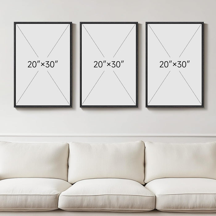 Large Framed Blue and Grey Abstract Wall Art, 3 Piece Modern Canvas Prints Paintings Artwork for Walls, Minimalist Abstract Block Pictures for Living Room Entryway Hallway Bedroom Wall Decor 20X30 In