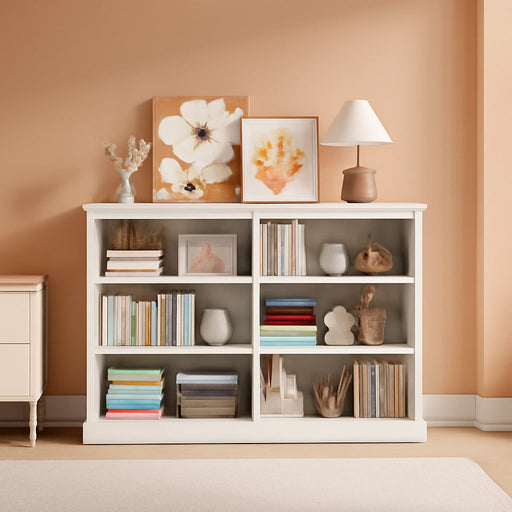 47.2" Wide Bookcase, 3-Tier, 37" Tall, White | Open Storage, Floor Standing, Indoor Furniture, for Home School Library Office Bedroom