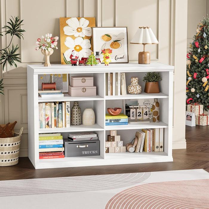 47.2" Wide Bookcase, 3-Tier, 37" Tall, White | Open Storage, Floor Standing, Indoor Furniture, for Home School Library Office Bedroom