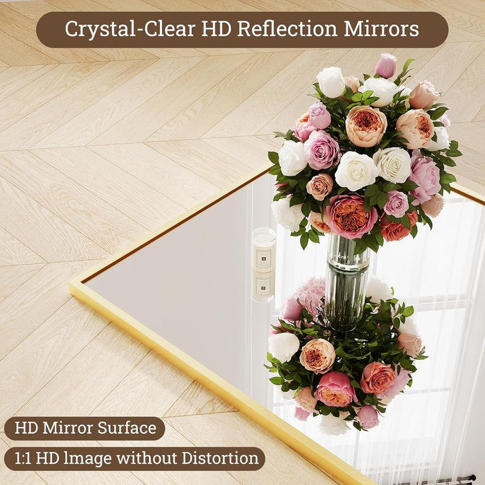 Full Length Mirror with Stand, 65"X24" Gold Full Body Mirror