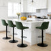 Faux Leather Adjustable Bar Stools Set of 3, Modern Swivel Barstools with Back, Black Metal Base and Footrest, Upholstered Armless Bar Chairs for Kitchen Island/Dining/Pub, Green