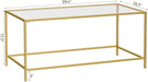 Glass Coffee Table, Modern Rectangular Coffee Table for Living Room, Minimalist Center Tea Table with Sturdy Metal Frame for Apartment, Office, Easy Assembly, 39.4 X 19.7 X 17.7 Inches, Golden