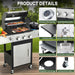 Gas Grill with Side Burner, 3-Burner Propane Grill with Porcelain-Enameled Cast Iron Grates and Double-Wall Insulated Lid, 39,000 BTU BBQ Grill with Wheels for Outdoor Cooking