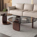 Modern round Coffee Table with Glass Top, 32.68" D X 22.44" W X 15.75" H, Circular Tea Tables for Living Room Home Office Industrial Cocktail Tables (Walunt-Grey Glass/35.43")
