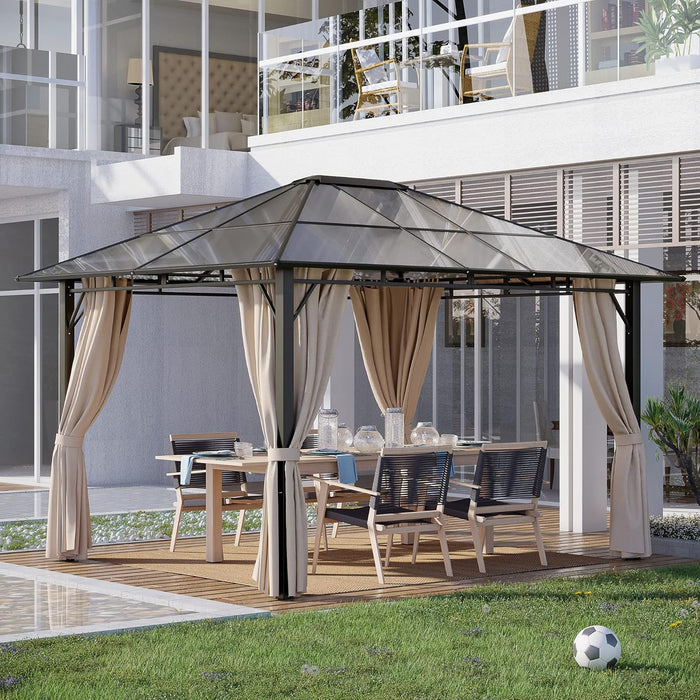 10' X 12' Hardtop Gazebo Canopy with Polycarbonate Roof, Aluminum Frame, Permanent Pavilion Outdoor Gazebo with Netting, for Patio, Garden, Backyard, Deck, Lawn