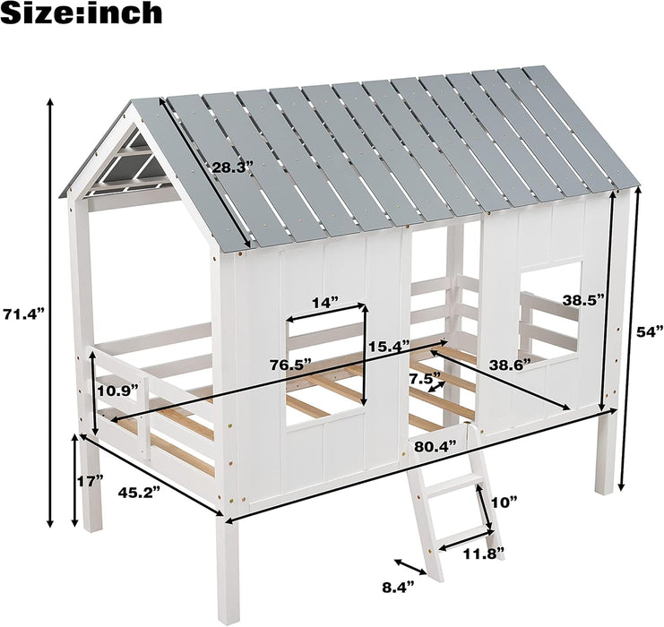 Twin Size White Loft Bed With Windows