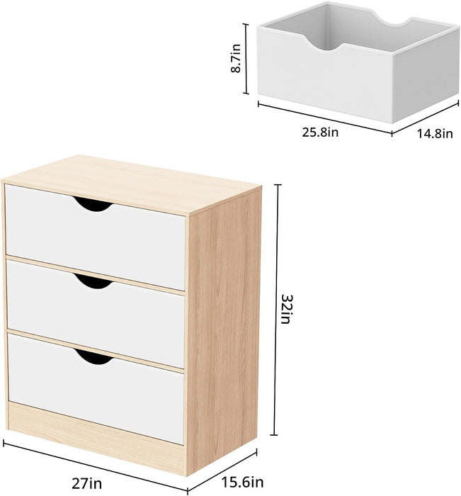 3 Drawers Dresser, Fabric PU Drawer with Wood Frame, Large Organizer, Small Dresser with Drawer, Chest of Drawers for Closet, Living Room,Hallway,Oak and White
