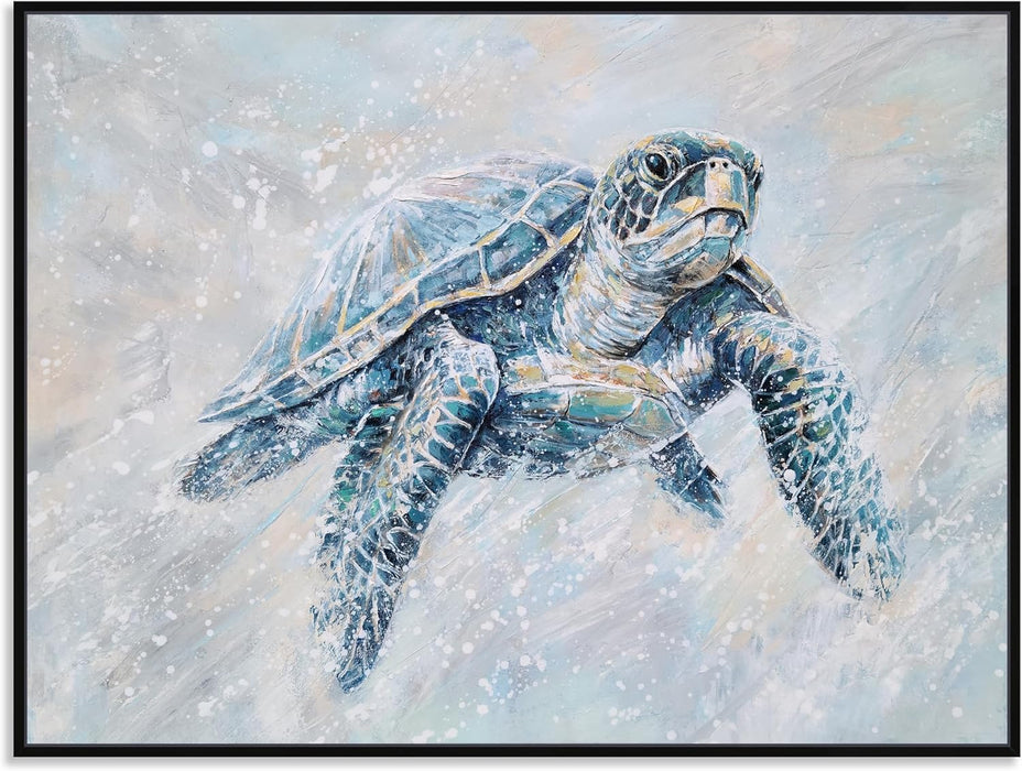 Coastal Sea Turtle Hand Painted Textured Canvas Wall Art
