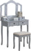 Handcrafted Silvered Wooden Vanity With Mirror Stool