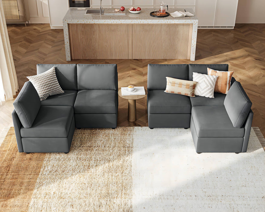 Modular Couches and Sofas Sectional with Storage, 6 Seat Sectional Sofa for Living Room, U Shaped Sectional Couch with Reversible Chaises, Dark Gray