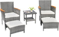 5 Piece Outdoor Patio Furniture Set with Table&Ottoman Outdoor Furniture Patio Set Bistro Wicker Patio Set of 2 outside Lawn Chairs Conversation Sets for Porch Balcony Deck(Gray Wicker&Beige Cushion)