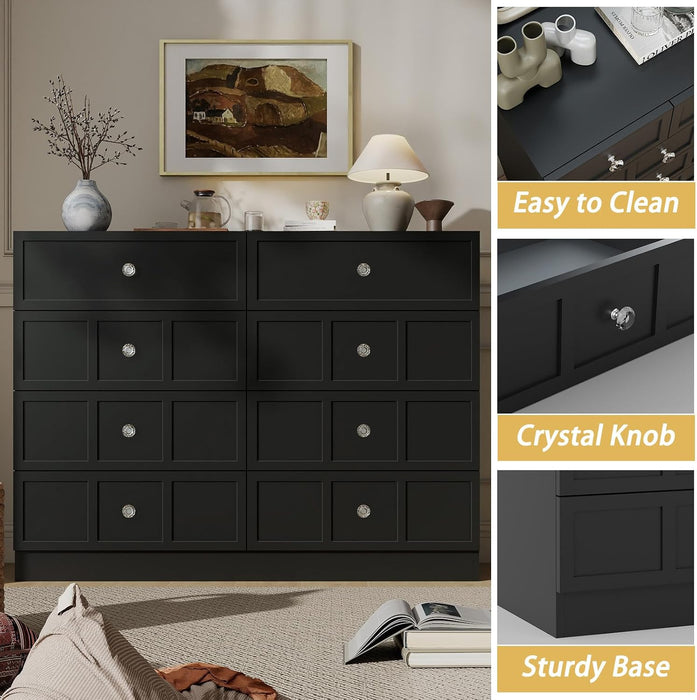 8 Drawer Dresser for Bedroom: 47" Black Chest of Drawers with Deep Drawers
