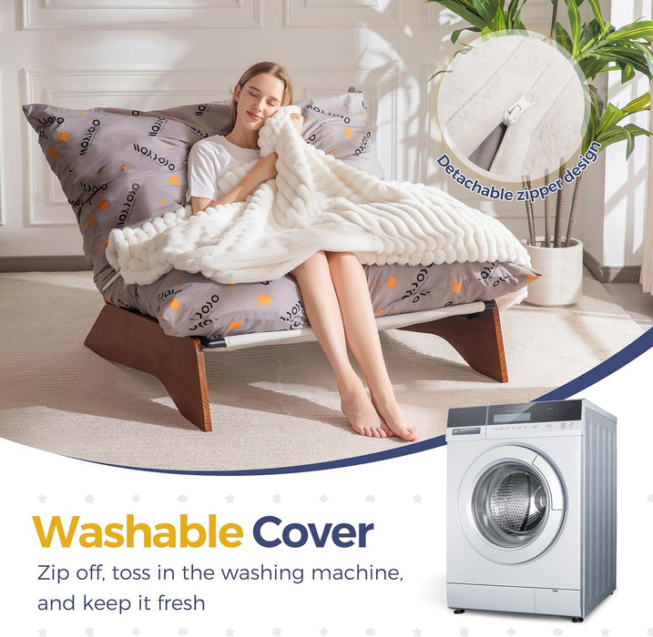 Adjustable Living Room Chair, 3-Position Bean Bag Chair with Removable Cover, Upholstered Accent Chair with Frame, Soft Reclining Lounge for Bedroom, Apartment, Office, Beige