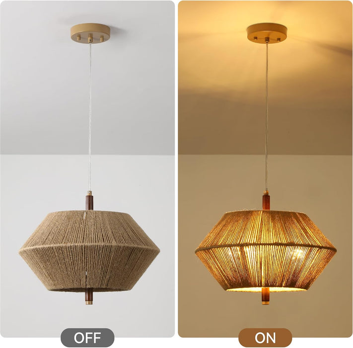 Modern Farmhouse Boho Chandelier,3-Light Chandeliers for Dining Room Light Fixture,Adjustable Rustic Pendant Light Hanging Fixture for Kitchen Island Foyer Entryway,Handwoven Cotton Rope Shade