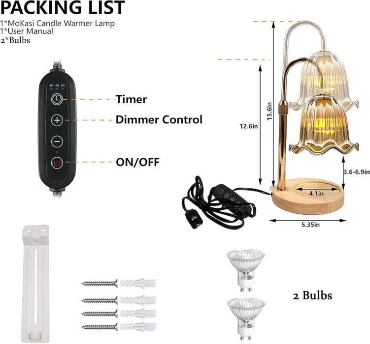 Crystal Candle Warmer Lamp with Timer & Dimmable Light, Wall Mount Option，Adjustable Height Wax Melt Warmer for Jar Candles – Amber Gold | New Upgraded Home Decor Gift for Women/Mom/Birthday