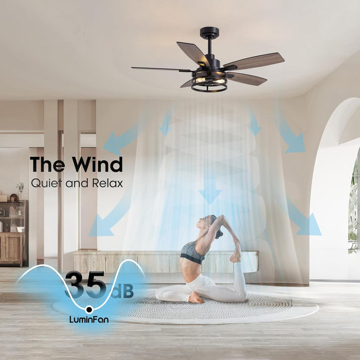 46 Inch Ceiling Fans with Lights and Remote Control, Farmhouse Ceiling Fan for Bedroom Living Room and Patio, Black Caged Ceiling Fan for Indoor and Outdoor