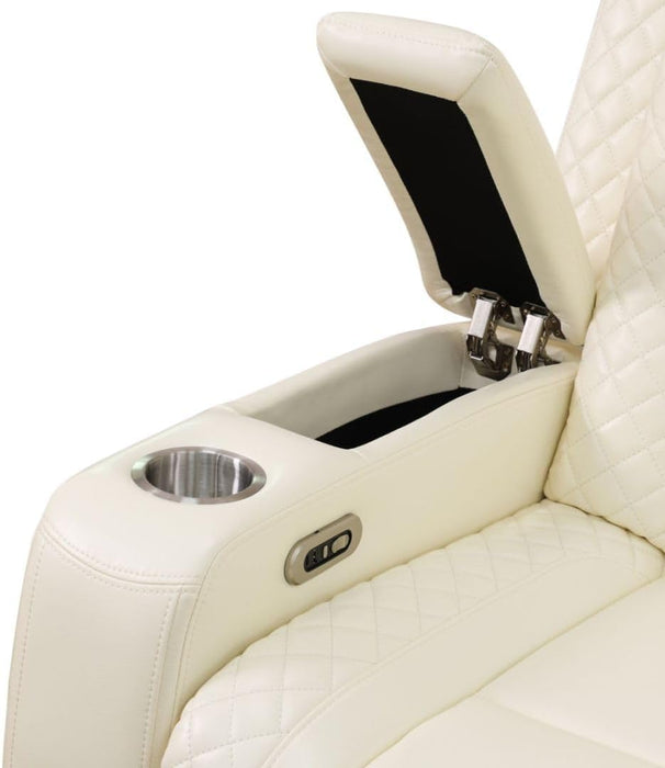 Power Recliner Sofa Set with LED, Leather Reclining Sofa Set, Living Room Furniture Set with USB Charging (Cream White Upgraded Version Total of 8 Cup Holders)