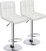 Bar Stools Set of 2,Armless Adjustable Swivel Barstools with Back,6-Squares Double Needle PU Leather Counter Height Bar Stools for Kitchen Island,White