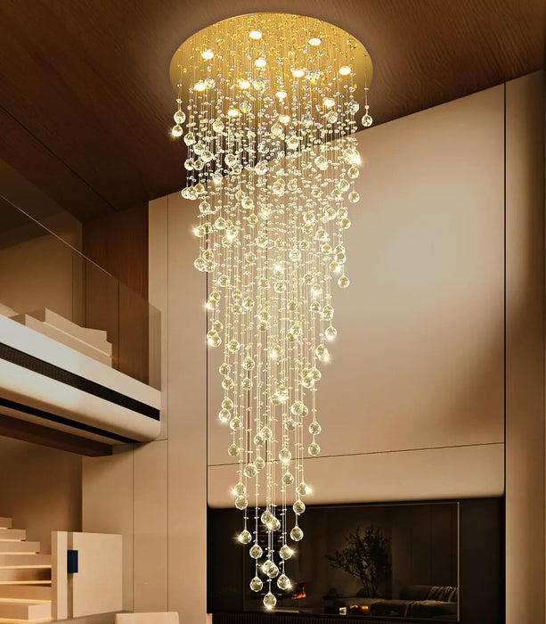 98'' Modern Crystal Chandelier for Entryway Raindrop Chandeliers LED Dimmable High Ceiling Flush Mount Light Fixtures for Staircaes Hallway Foyer Living Room LED Bulbs Included Gold